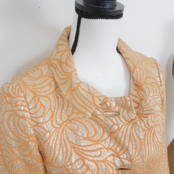 Carlye VINTAGE Orange Gold Metallic Art Deco Brocade 60's Mod Design Button Coat - Picture 9 of 16